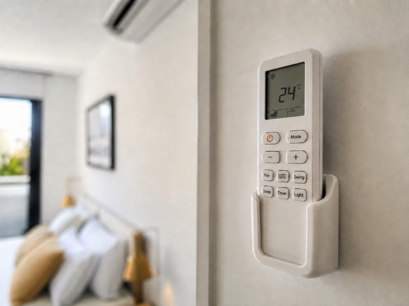 Air conditioning remote control in a hotel room
